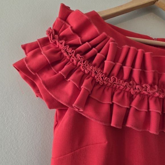 Anne Fontaine Petunia Red A-line Short Sleeve Pockets Dress With Ruffles EU 38 - Picture 14 of 16